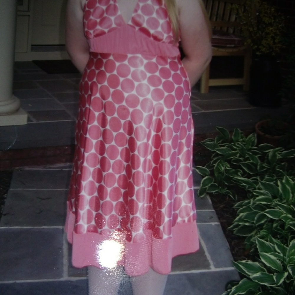 Halter Salmon and White Polka Dot Dress Size 6/8
